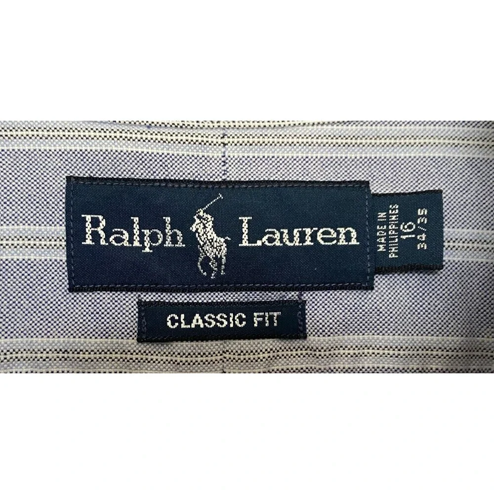 Polo Ralph Lauren Shirt LS Blue Stripe Button Up Classic Fit Blue Pony 16 34/35